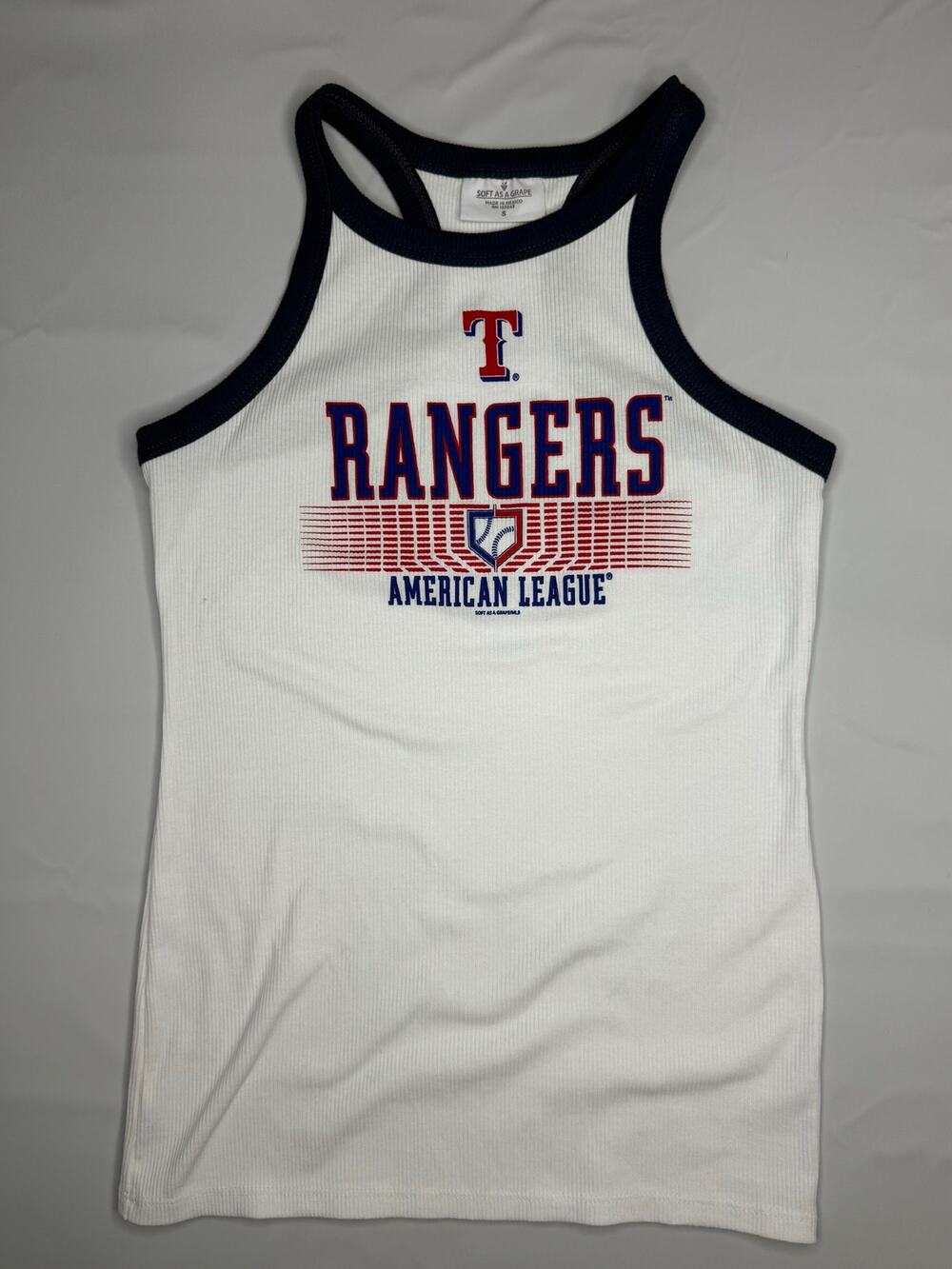 Texas Rangers Women’s Ribbed Racerback Tank Top White Blue Size Small